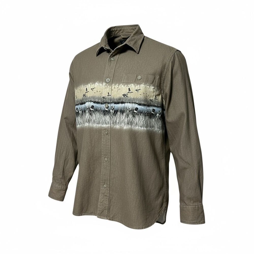 Cabela's Tan Men's Shirt with Bird Print